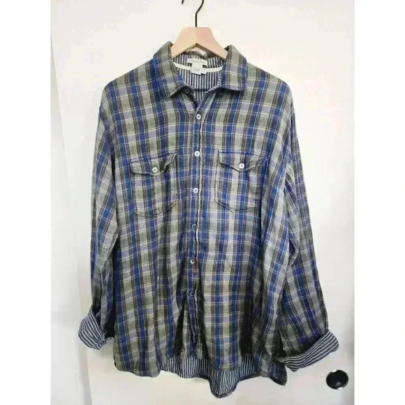 Carbon 2 Cobalt Mens Double Layer Long Sleeve Button Down‎ Plaid Shirt Size L - Picture 1 of 2